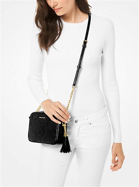 michael kors jet set python embossed|Jet Set Travel Large Python Embossed Leather Wristlet .